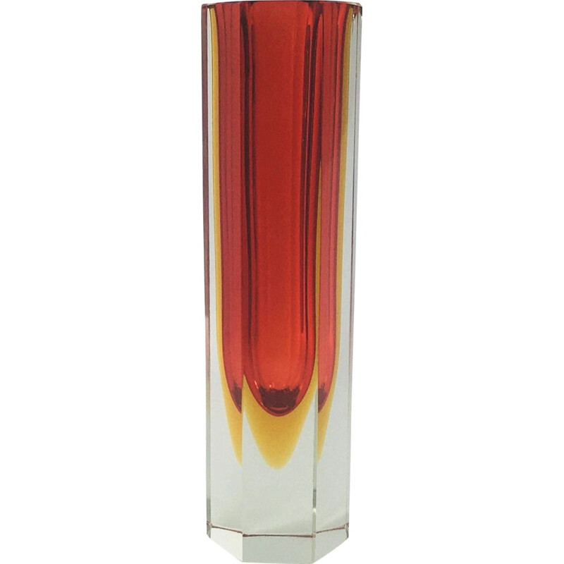 Large vintage Hexagonal Murano Sommerso Glass Vase by Mandruzzato 1960s