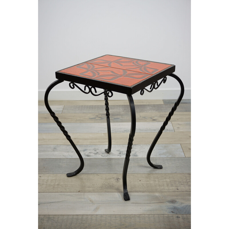 Vintage ceramic and wrought iron side table 1950s