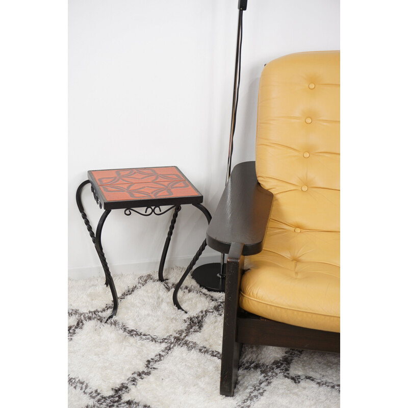 Vintage ceramic and wrought iron side table 1950s