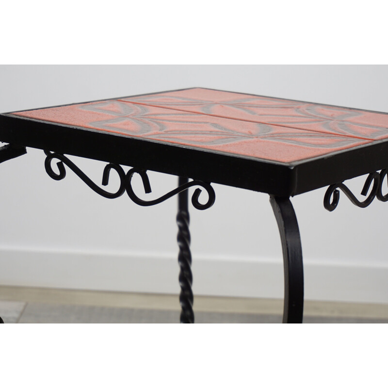 Vintage ceramic and wrought iron side table 1950s
