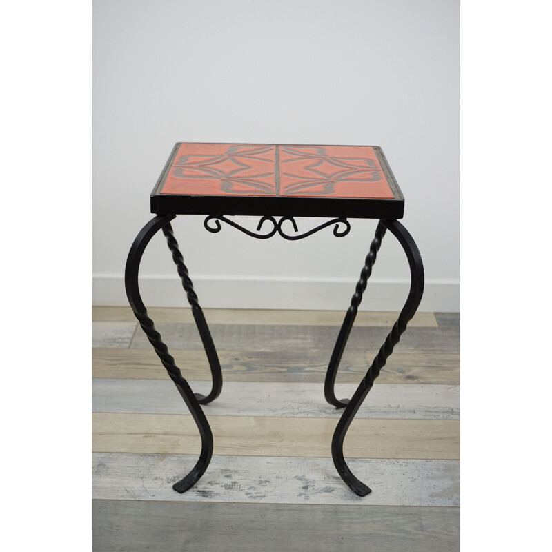 Vintage ceramic and wrought iron side table 1950s