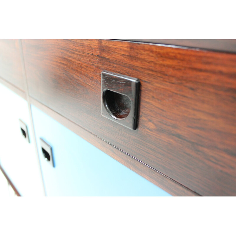 Small blue sideboard in rosewood with hairpin legs - 1960s