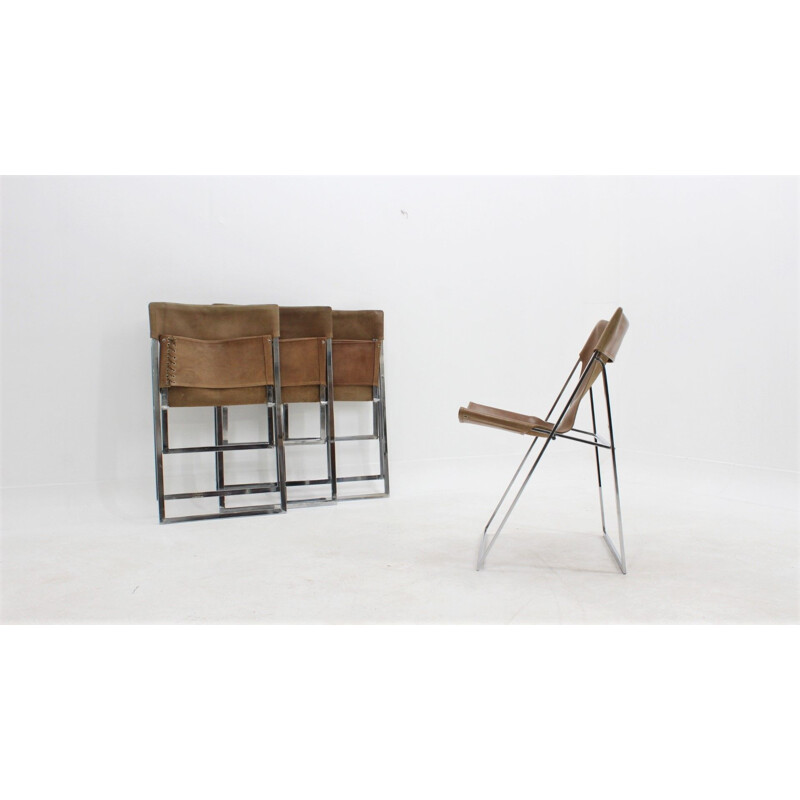 Lot de 4 chaises vintage pliantes de Marcello Cuneo, Italie 1970