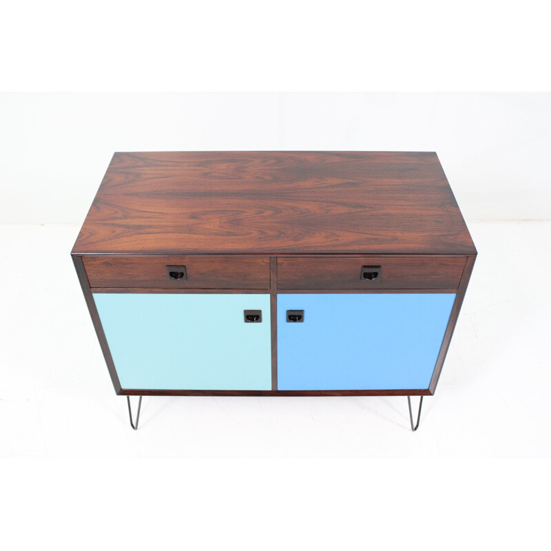 Small blue sideboard in rosewood with hairpin legs - 1960s