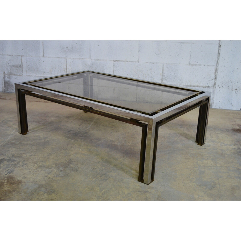 Coffee table in smoked glass and brass, Romeo REGA - 1970s