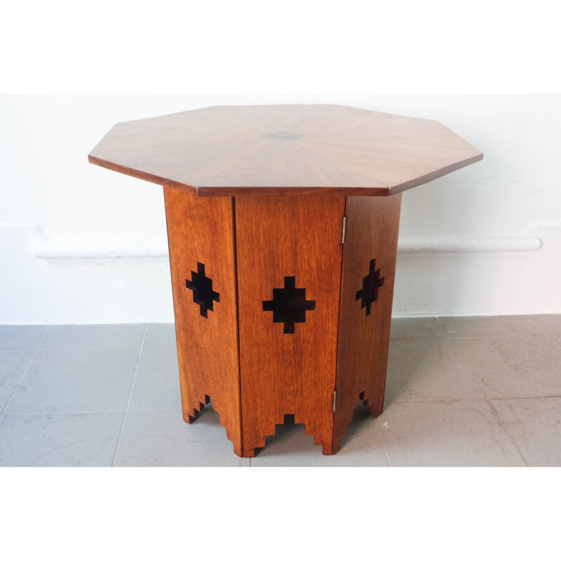 Table d'appoint vintage octogonale en bois de Sucupira, Portugais 1940