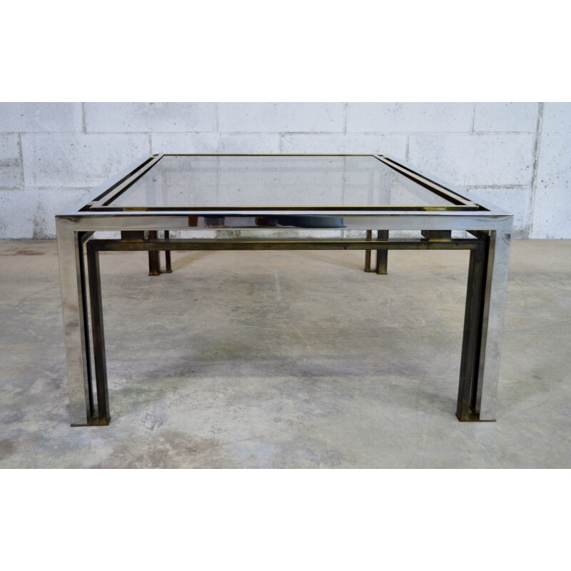 Coffee table in smoked glass and brass, Romeo REGA - 1970s