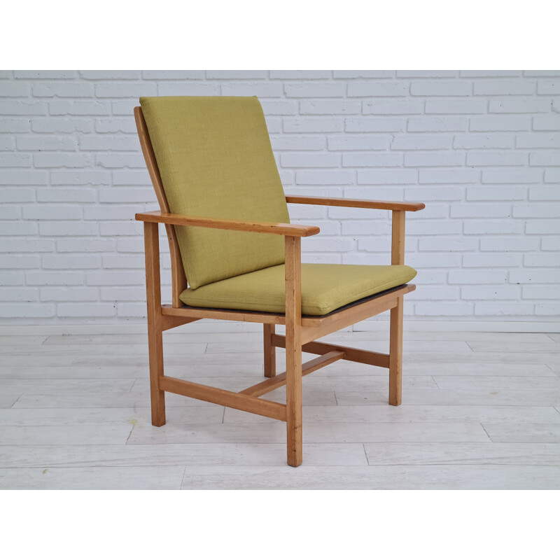 Vintage eiken en wollen fauteuil van Borge Mogensen, Denemarken 1980