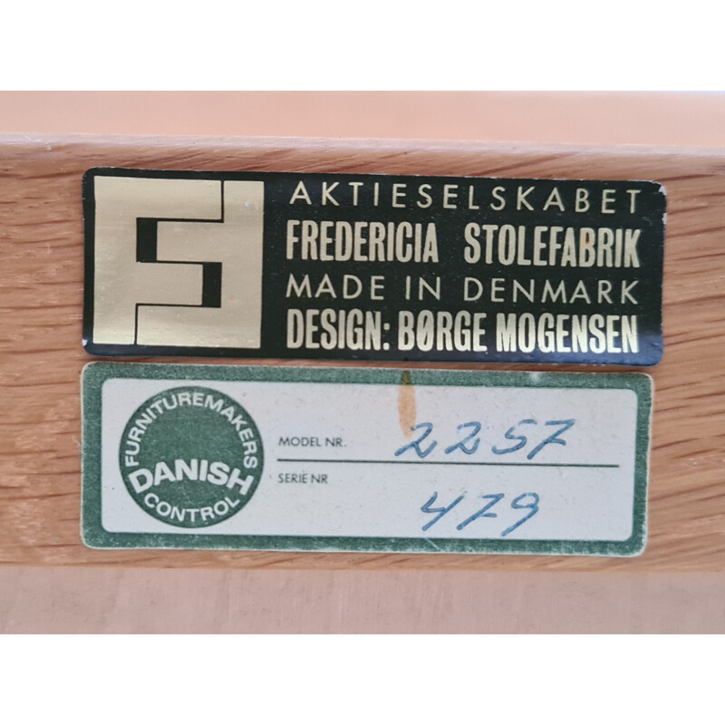 Fauteuil vintage en chêne et laine de Borge Mogensen, Danemark 1980