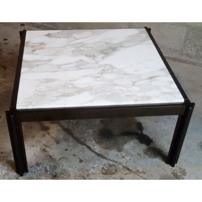 Italian coffee table in aluminum and white marble, Georges CIANCIMINO - 1970s