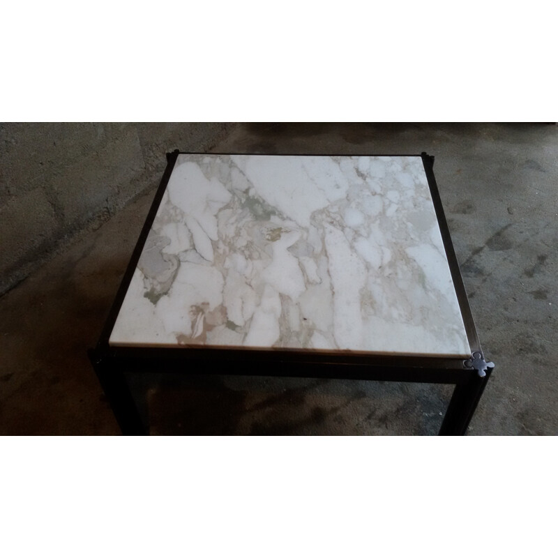 Italian coffee table in aluminum and white marble, Georges CIANCIMINO - 1970s