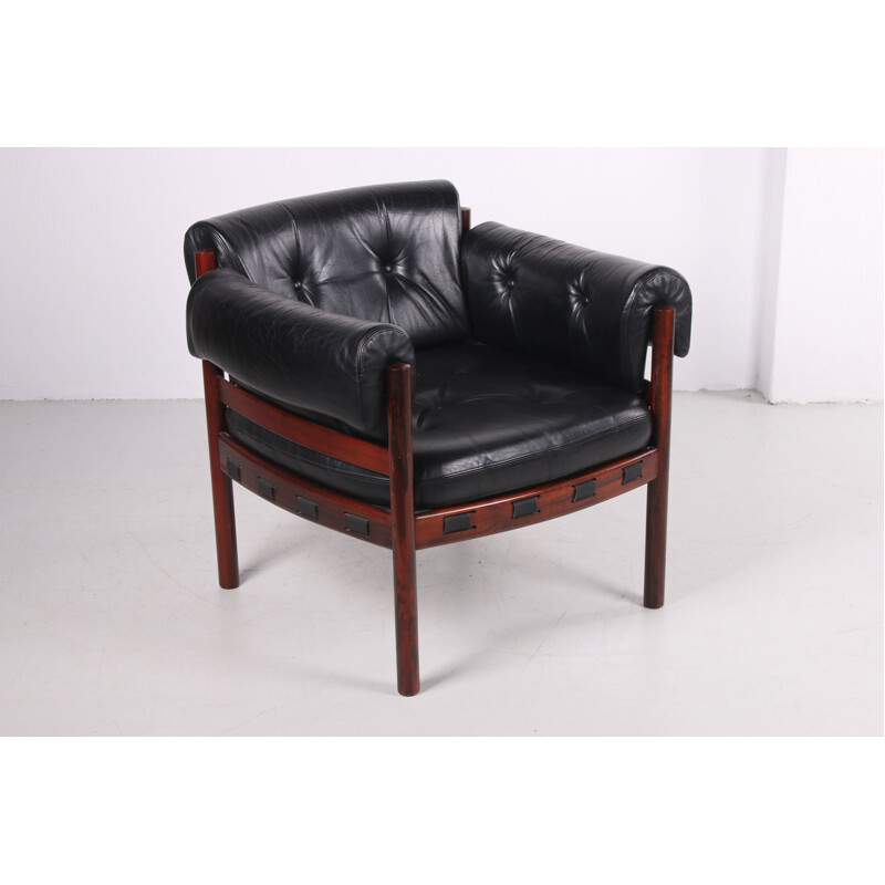 Vintage leather armchair by Sven Ellekaer for Coja black, Sweden 1970s