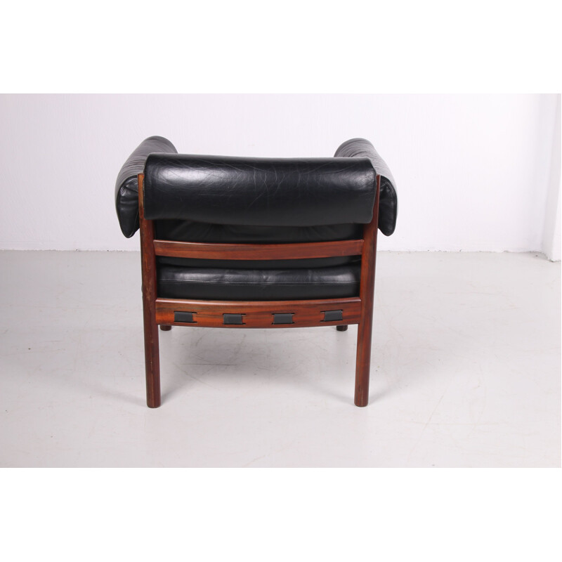 Vintage leather armchair by Sven Ellekaer for Coja black, Sweden 1970s