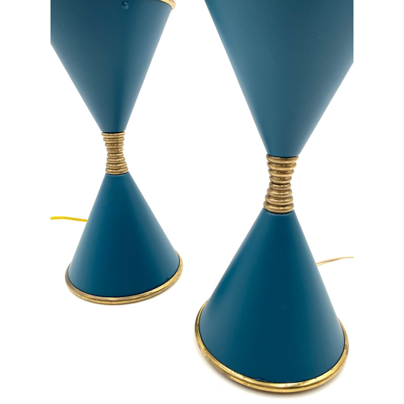 Pair of vintage lacquered brass table lamps "Clessidra" by Angelo Lelii for d'Arredoluce Milan, Italy 1960