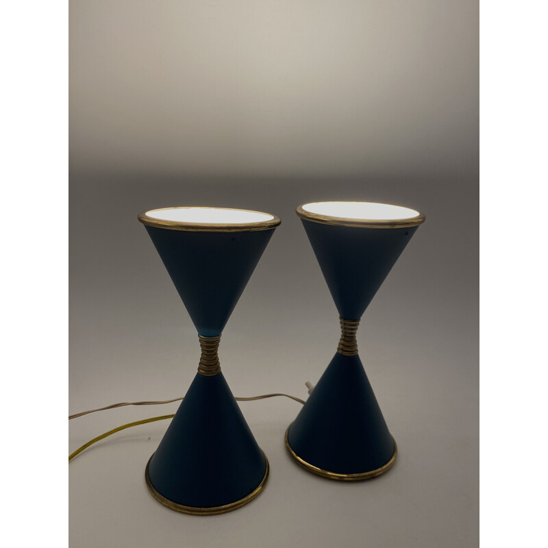 Pair of vintage lacquered brass table lamps "Clessidra" by Angelo Lelii for d'Arredoluce Milan, Italy 1960