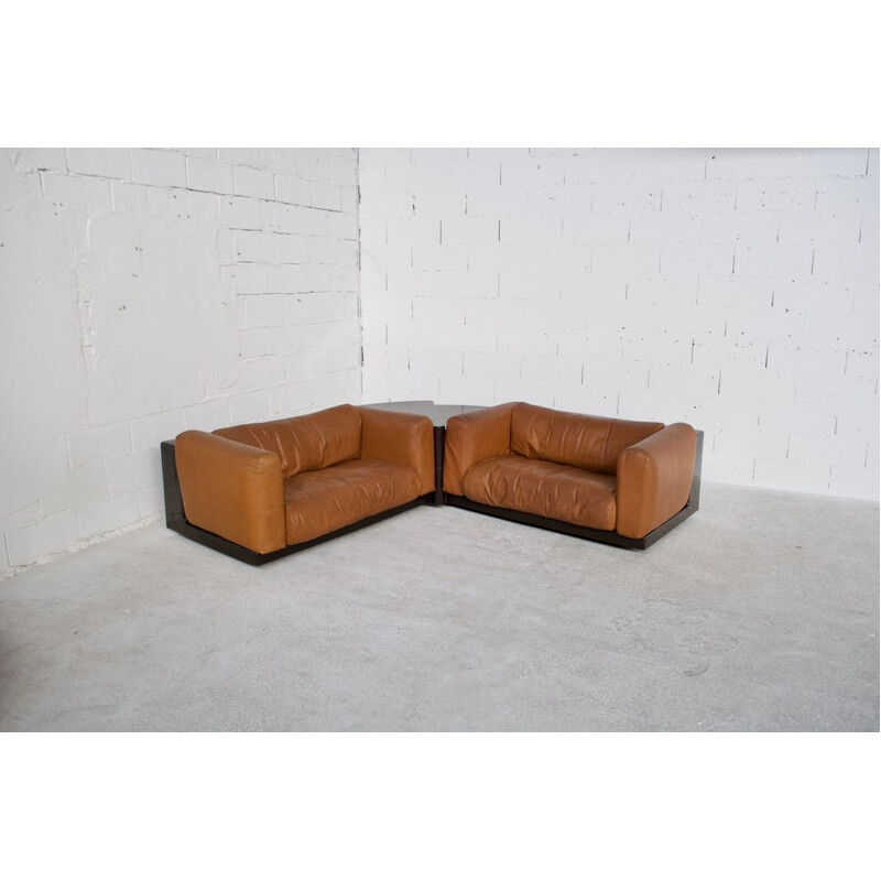 Pair of vintage modulable leather canapes by Boeri cini by Gavina 1970s