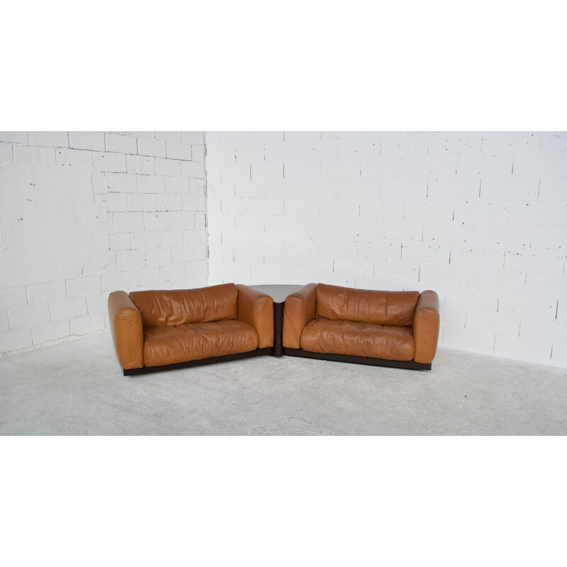 Pair of vintage modulable leather canapes by Boeri cini by Gavina 1970s