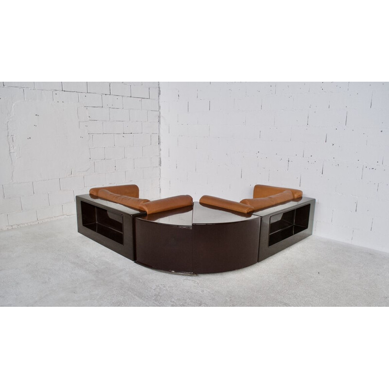 Paire de canapes vintage modulable en cuir par Boeri cini par Gavina 1970