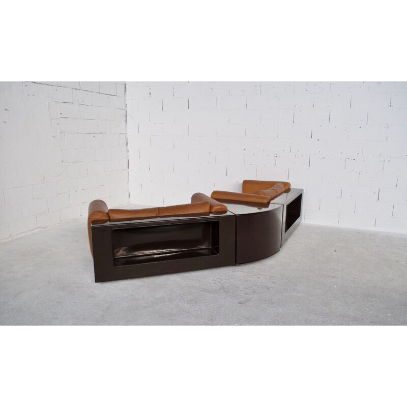 Paire de canapes vintage modulable en cuir par Boeri cini par Gavina 1970