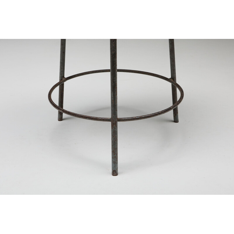 Vintage Teak & Iron Stool PJ-011023 by Pierre Jeanneret 1960