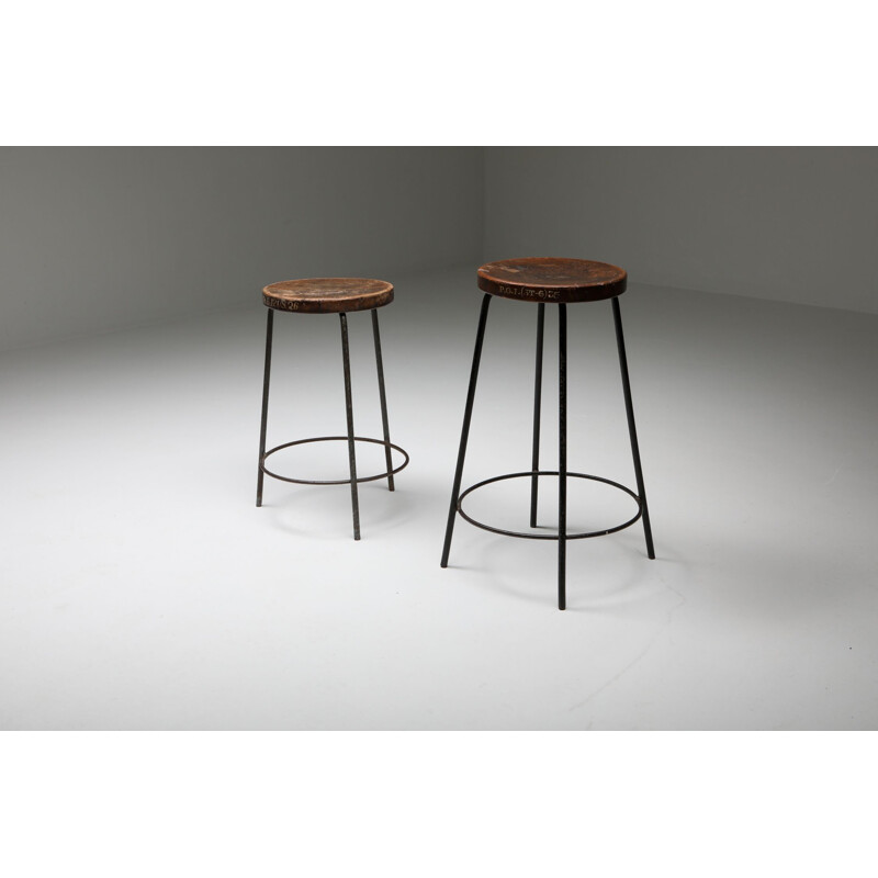 Vintage Teak & Iron Stool PJ-011023 by Pierre Jeanneret 1960