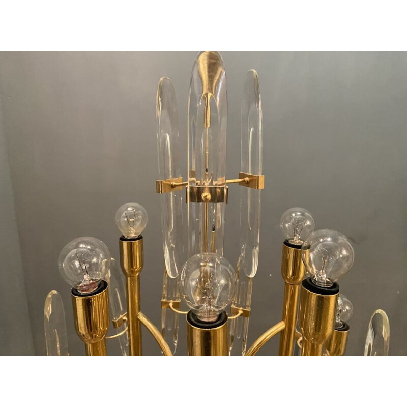 Pair of vintage Brass & Crystal Ceiling Lamps by Gaetano Sciolari 1970s