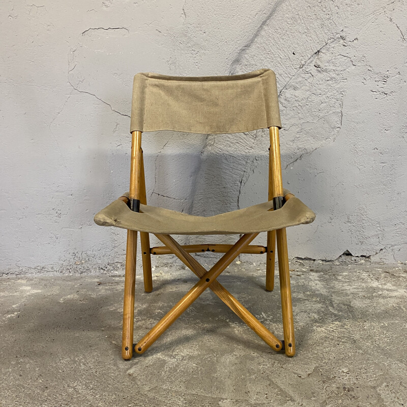 Vintage chair solid wood, metal and linen by Sergio Asti for Zanotta 1960s