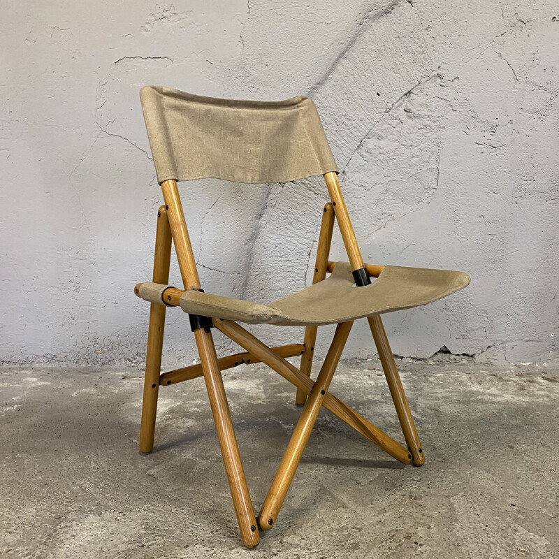 Chaise vintage en bois massif, métal et lin de Sergio Asti pour Zanotta 1960