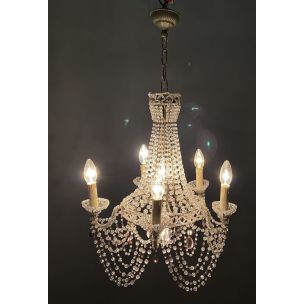 Vintage Crystal Macaroni Chandelier 1950s