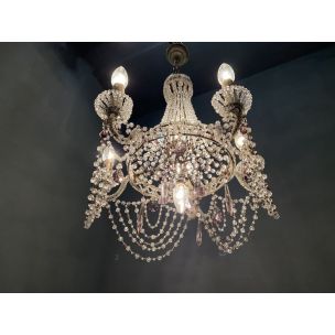 Vintage Crystal Macaroni Chandelier 1950s