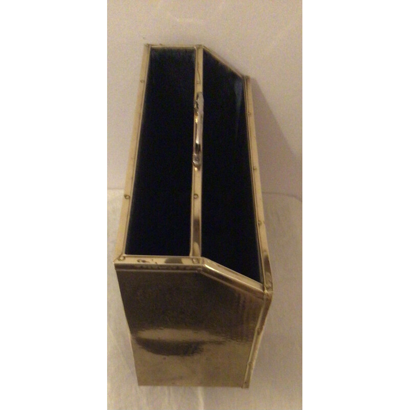 Vintage gold plated brass magazine rack, English 1970s