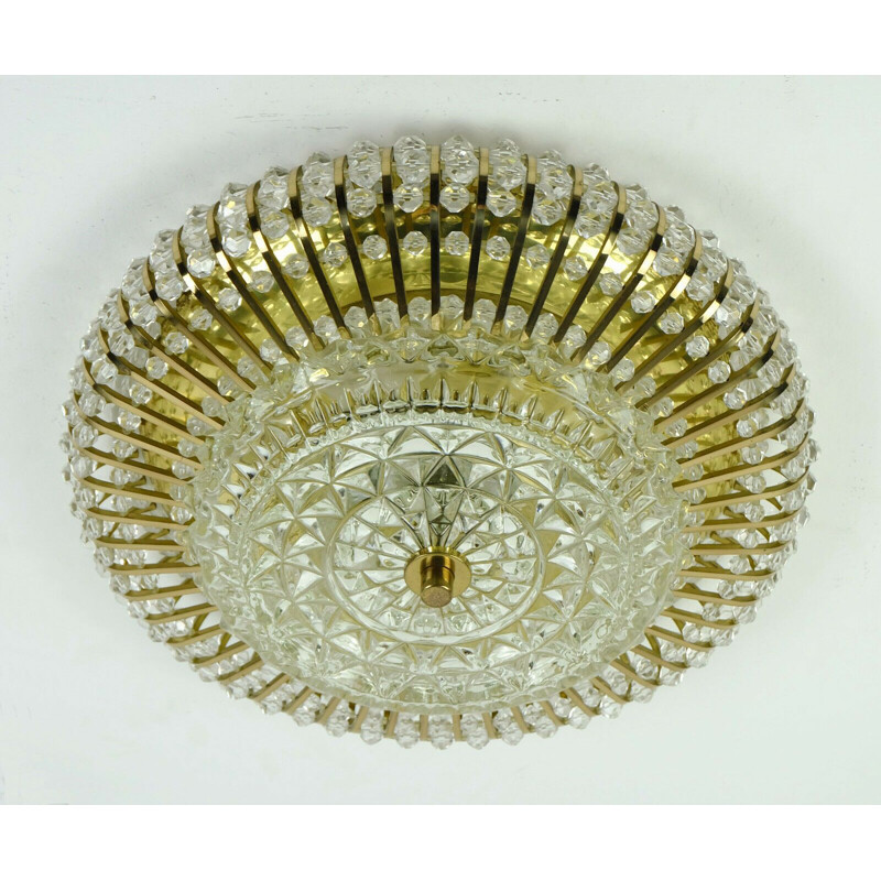 Vintag palwa ceiling lamp fixture brass and glass hollywood regency 1960s