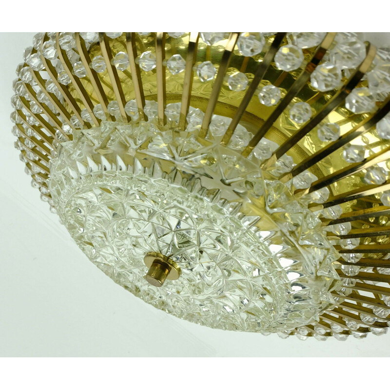 Vintag palwa ceiling lamp fixture brass and glass hollywood regency 1960s