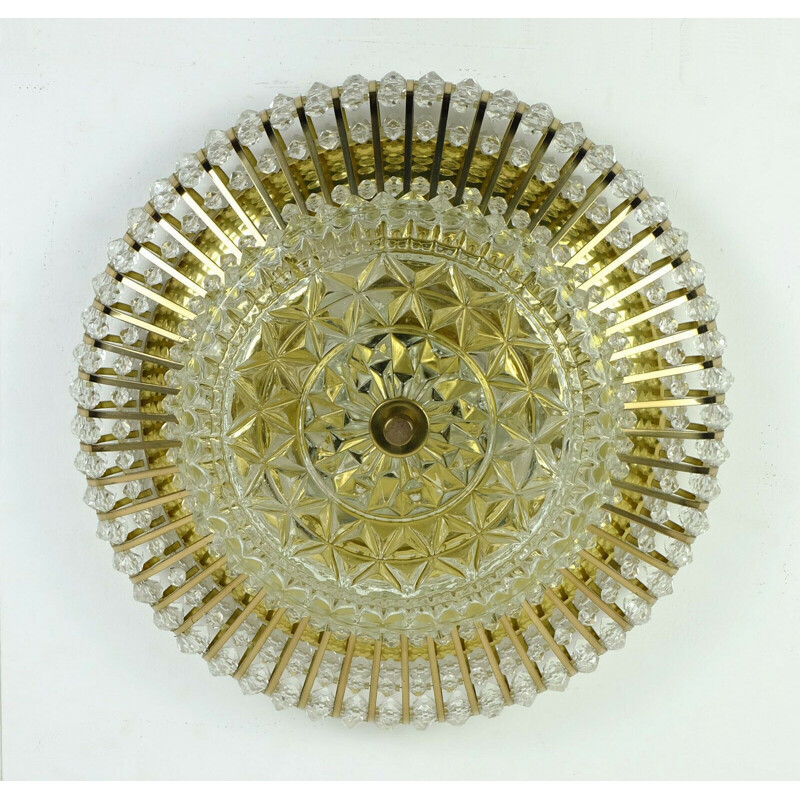 Vintag palwa ceiling lamp fixture brass and glass hollywood regency 1960s