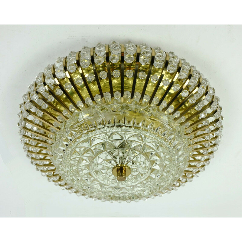 Vintag palwa ceiling lamp fixture brass and glass hollywood regency 1960s