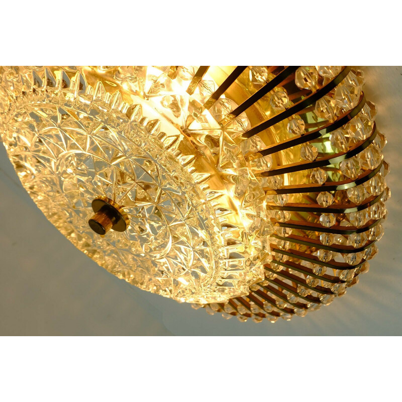 Vintag palwa ceiling lamp fixture brass and glass hollywood regency 1960s