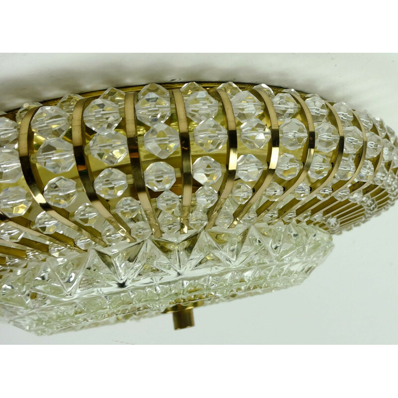 Vintag palwa ceiling lamp fixture brass and glass hollywood regency 1960s