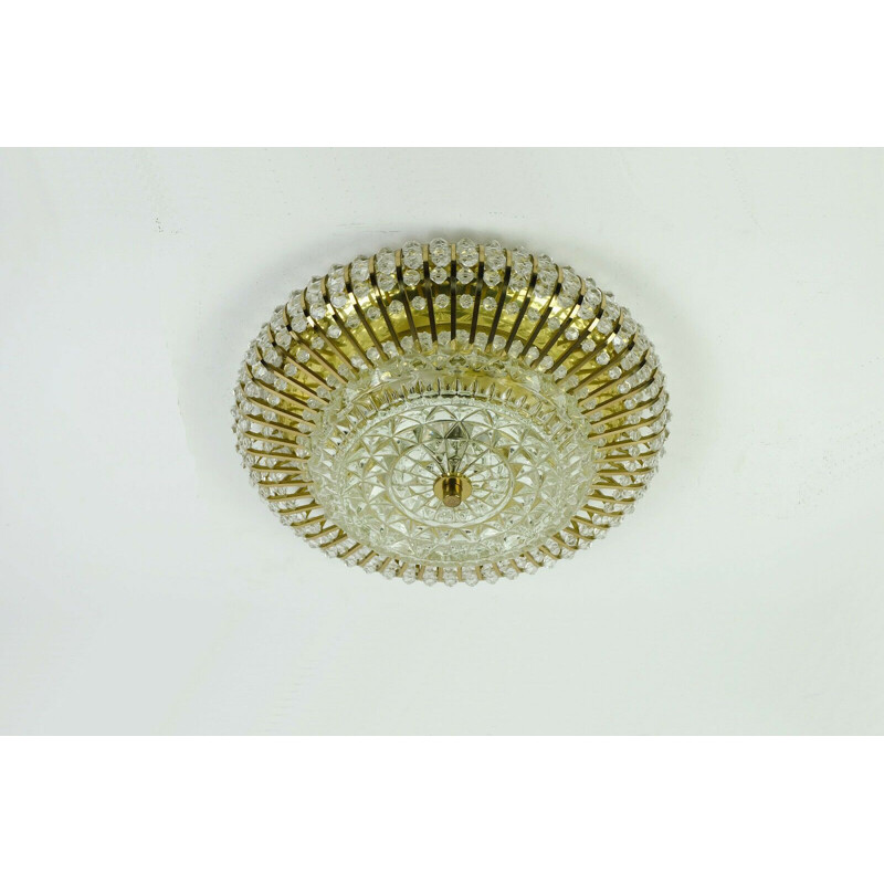 Vintag palwa ceiling lamp fixture brass and glass hollywood regency 1960s