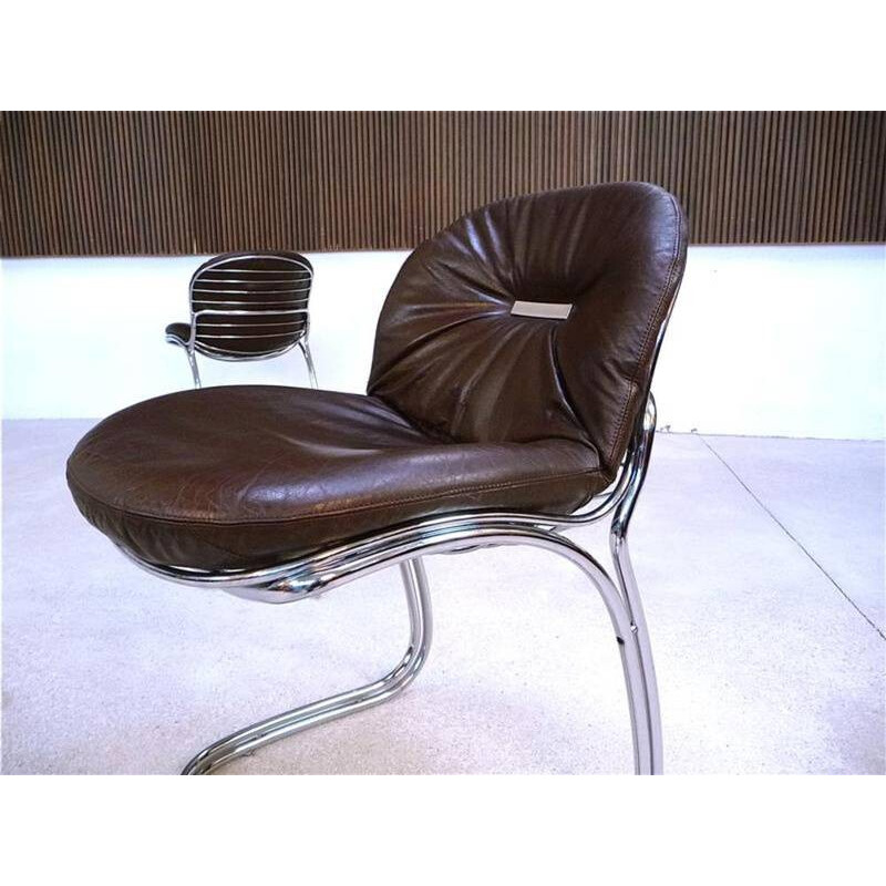 Conjunto de quatro cadeiras Rima italianas em metal e couro, Gastone RINALDI - 1970