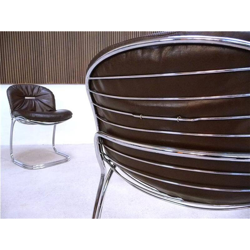 Suite de quatre chaises italiennes Rima en métal et cuir, Gastone RINALDI - 1970