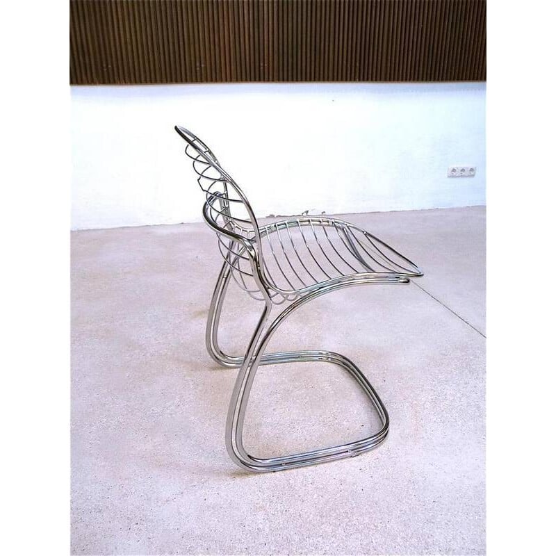 Suite de quatre chaises italiennes Rima en métal et cuir, Gastone RINALDI - 1970