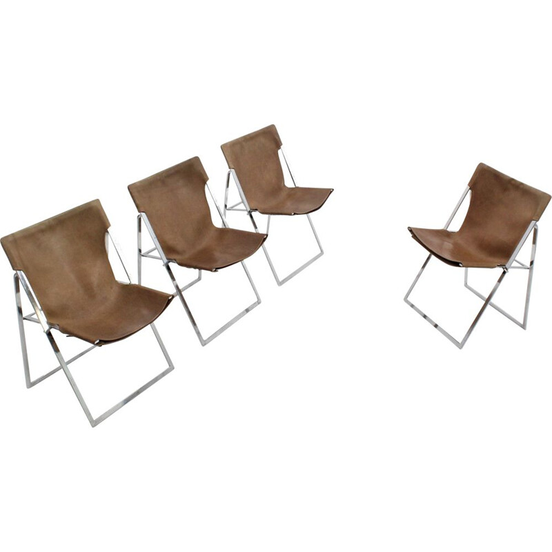 Set of 4 vintage Folding Dining Chairs by Marcello Cuneo, Italy 1970s