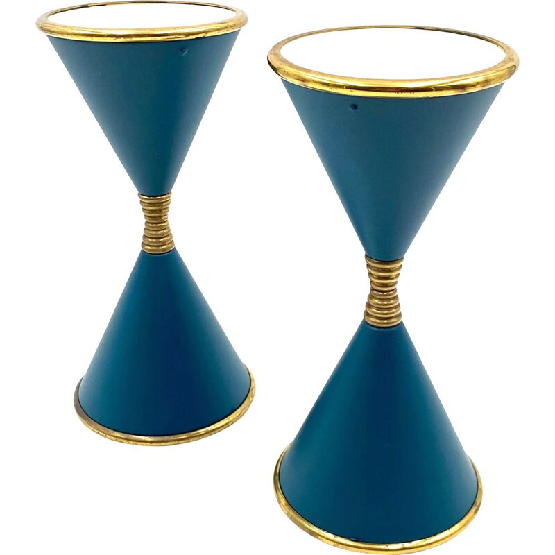 Pair of vintage lacquered brass table lamps Clessidra by Angelo Lelii for  d'Arredoluce Milan, Italy