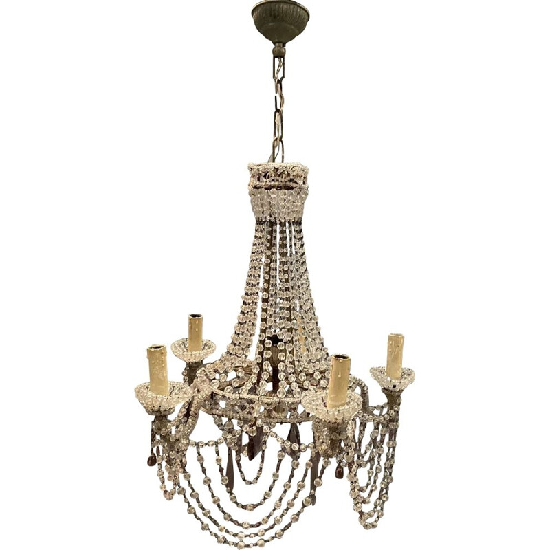 Vintage Crystal Macaroni Chandelier 1950s