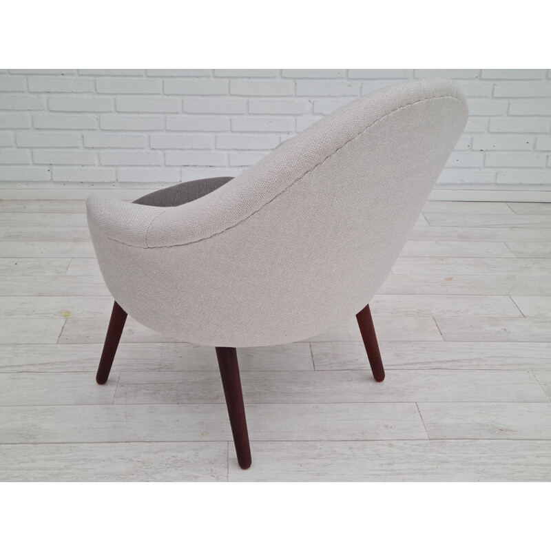 Fauteuil vintage en laine et teck Kvadrat de Hans Olsen model 187 Danemark 1960