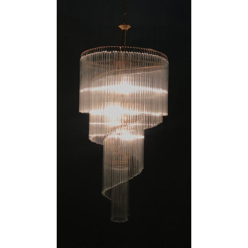 Vintage Murano Glass Rod Spiral Chandelier by Gaetano Sciolari 1960s