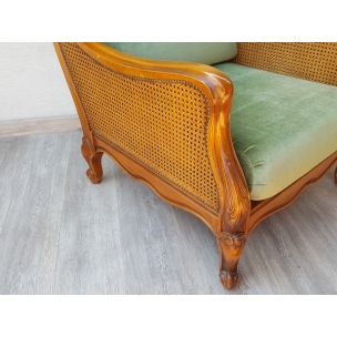 Fauteuil lounge vintage en rotin et bois