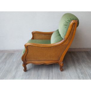 Fauteuil lounge vintage en rotin et bois