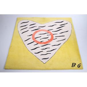 Vintage Rug with a large heart yellow with red and white 1970s