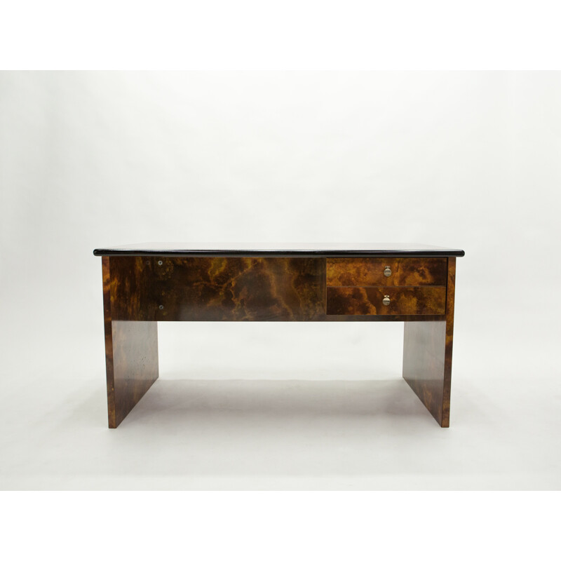 Vintage brass lacquered desk Guy Lefevre for Ligne Roset 1970s